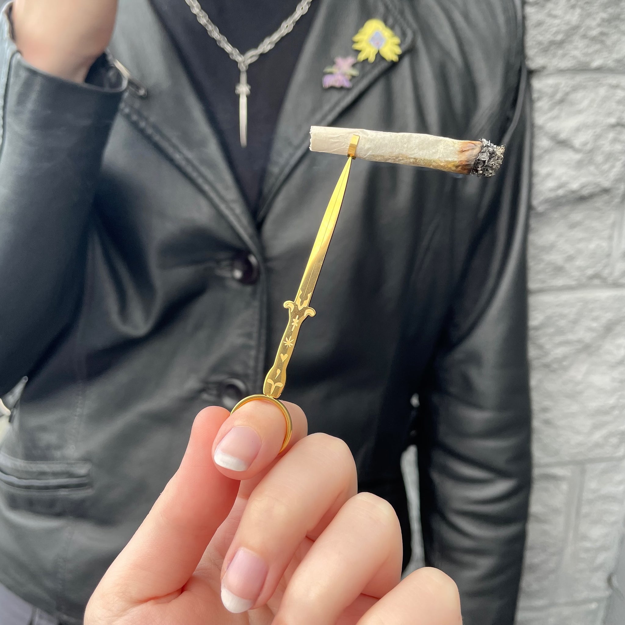 sabrina aunt zelda cigarette holder Gold Brass Witchy With Opalite Orb Talon Wand Jazz Joint Holder 